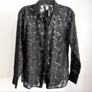 H&M Floral Lace Sheer Button Down (S)